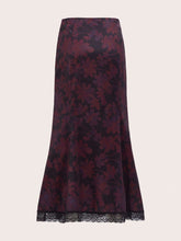 Maryam Alam Goth Floral Print Contrast Lace Mermaid Hem Skirt